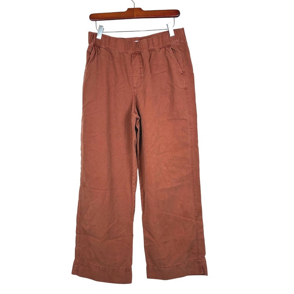 Sonoma Womens Pants Sz S Wide Leg Cotton Pull-On Minimalist Coastal Brown Work